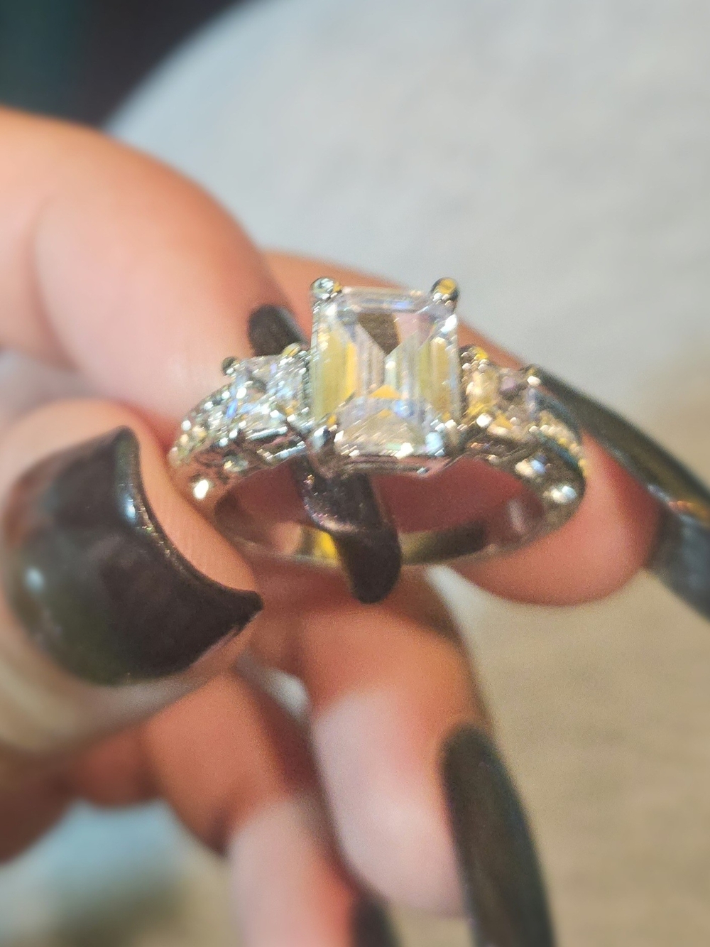 Multi-Stone Emerald-Cut CZ Three-Stone & Pave Ring